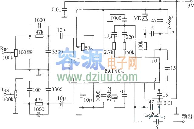 基于BA1404 1000米小型立体声调频发射机