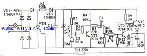 简单的光敏电阻延时节电开关电路图