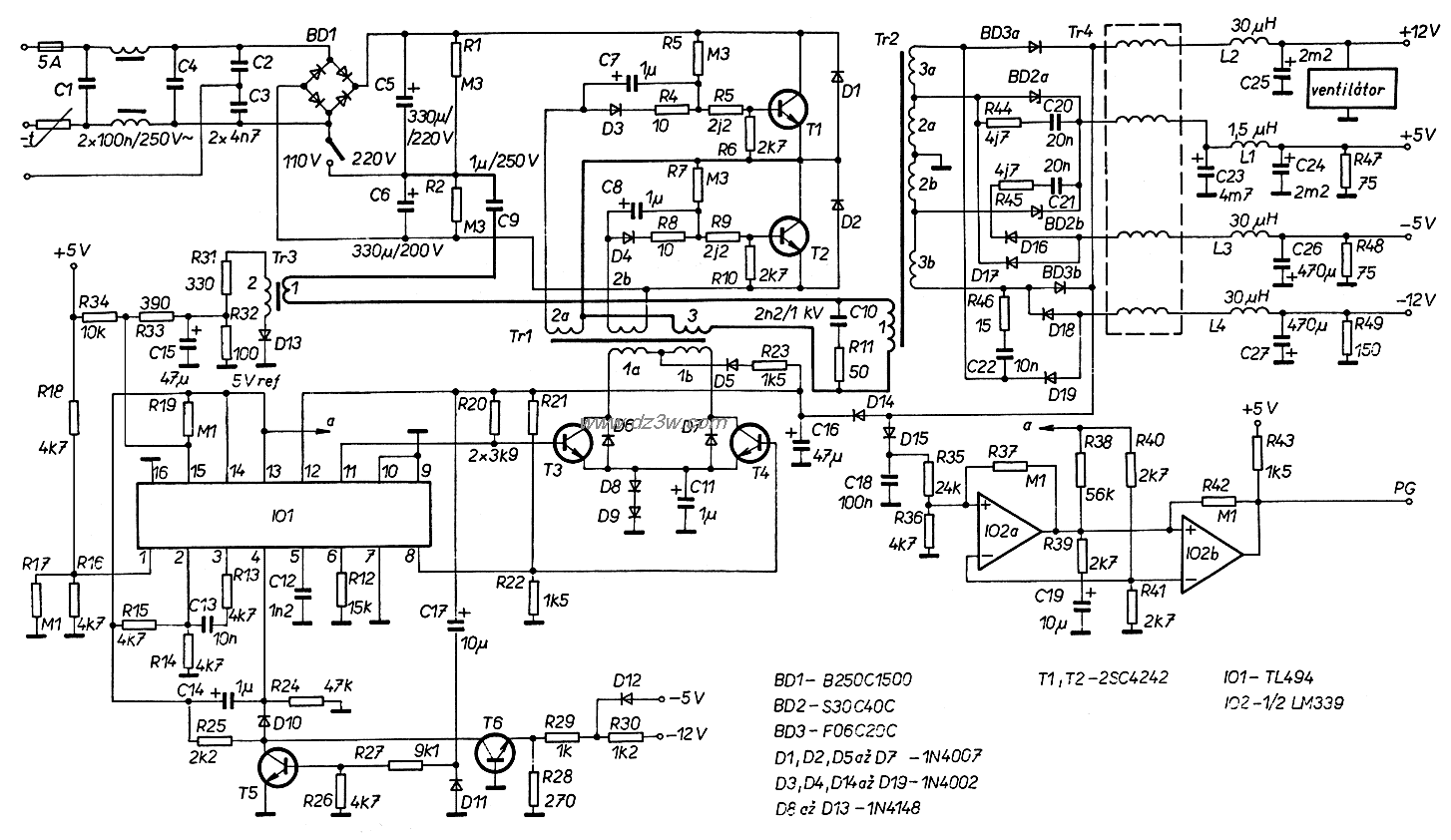 TL494组成的200W开关电源电原理图