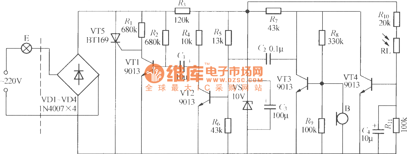 分立元件声光控楼梯延迟开关电路(4)