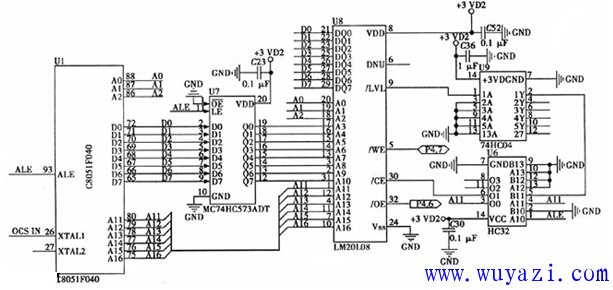 C8051FC40的单片机控制FRAM的原理图