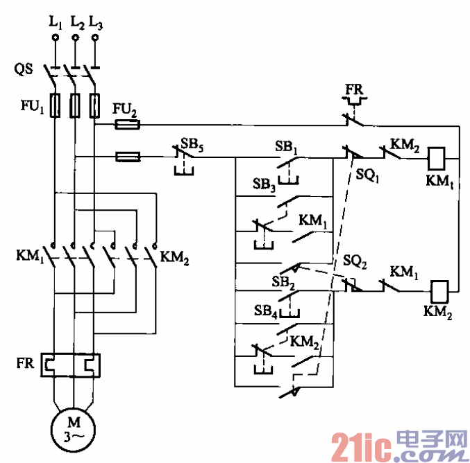 带有点动功能的自动往返控制电路