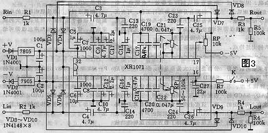 器件知识   xr1071是美国exar公司推出的高分辨率bbe音效增强处理电路