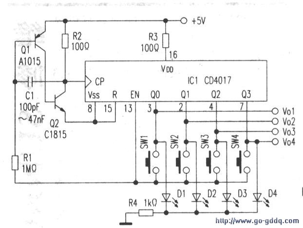 用cd4017制作的电子转换开关电路